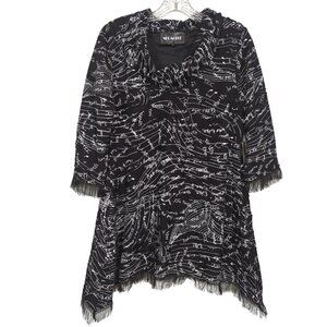 NEO NOBLE Cowl neck black white music note distressed‎ lined fringe Tunic sz S
